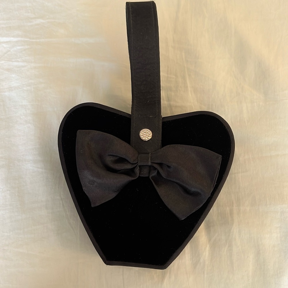 Swarovski black velvet and satin evening wrist bag with crystals on closure